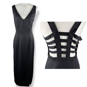 Betsy & Adam Black Maxi Dress Womens Size 9 10 Vintage 90s USA Made Strappy Back